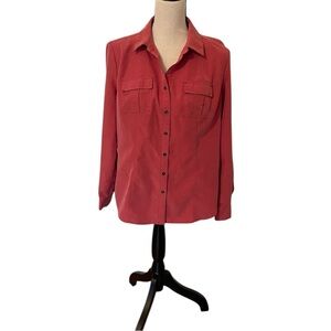 Roz & Ali Coral Long Sleeve Button-Down Shirt Size Medium Modal Polyester Blend